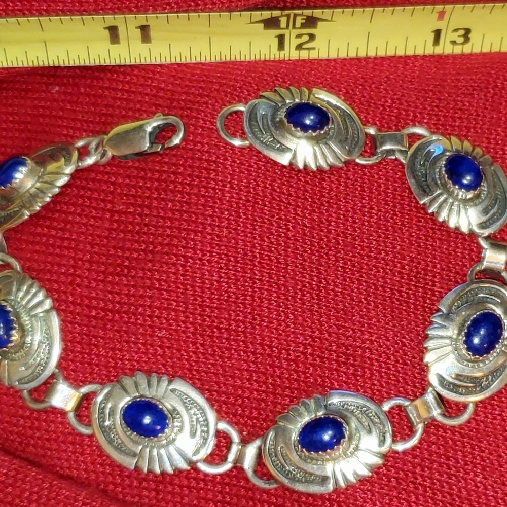 Vintage Sterling Silver Blue Lapis Bracelet 8.25"